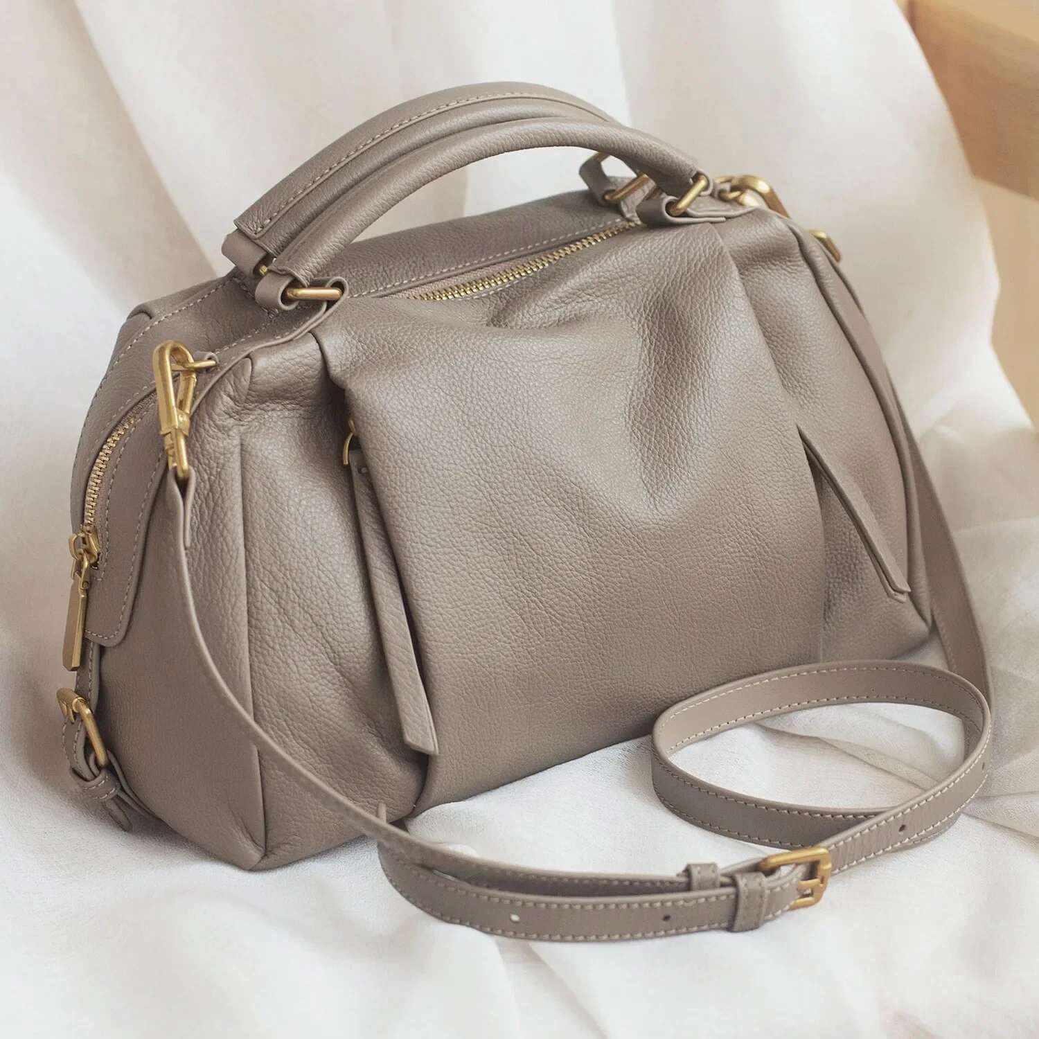 Classic Natural Cow Leather Women Shoulder Bag Grey Big Winter Soft Touch Cowskin Female Handbag High Quality Tote