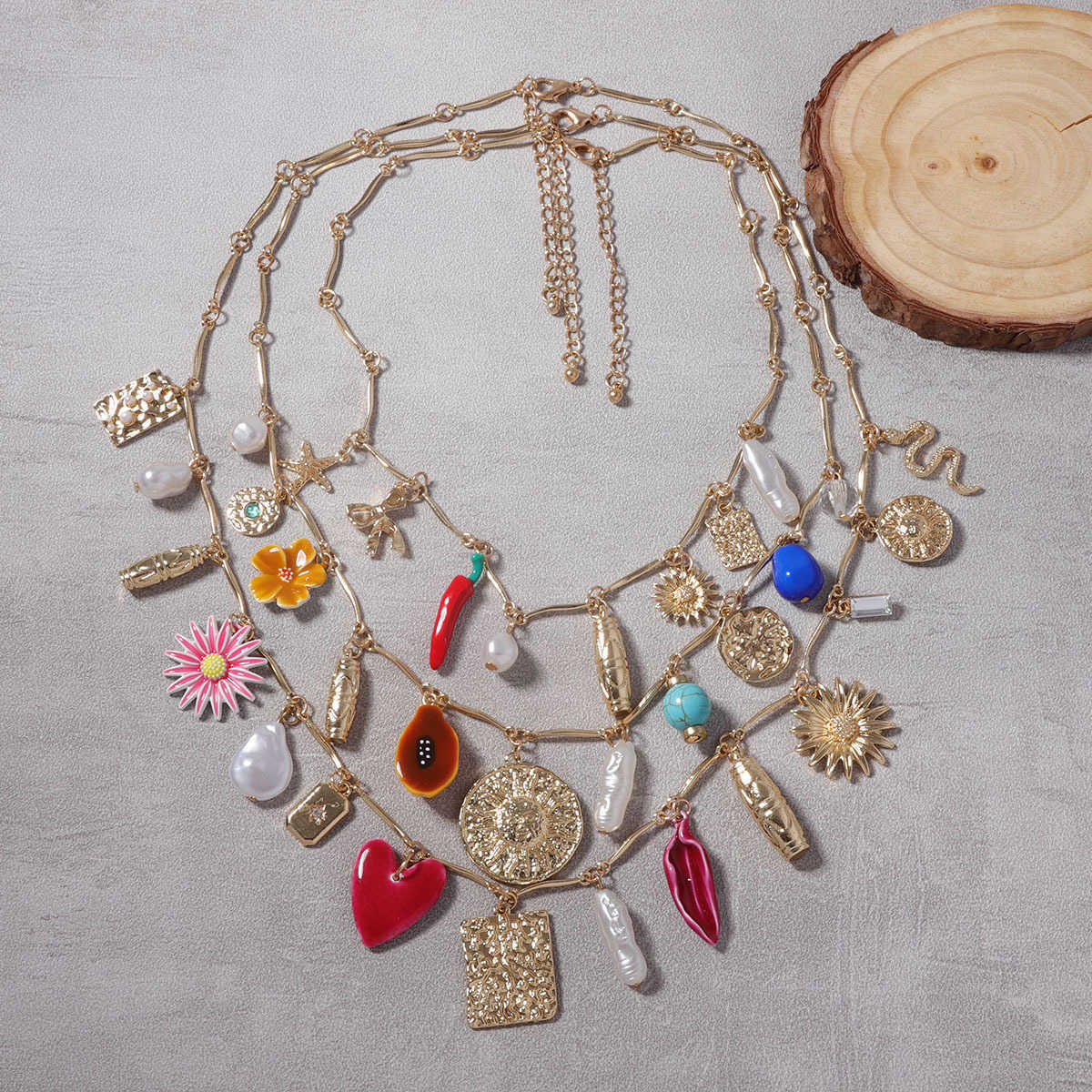 Pendant Necklaces ZA Bohemian fashion personality multi-layer stacked alloy sunflower snake versatile beach casual womens necklace H25219