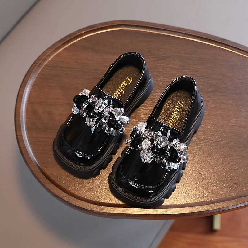 Autumn Girls Loafers Platform Crystal Beading Beautiful Children Leather Shoes Three Colors 23-36 Infant Square Toe Kids Shoes X250220