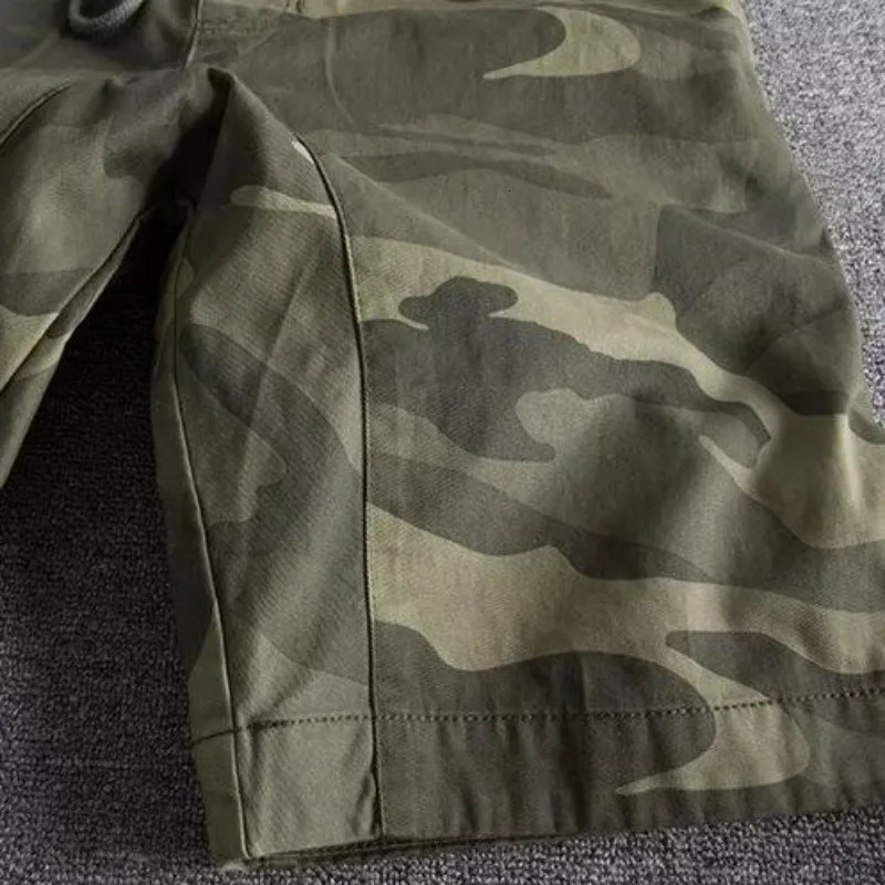Mens cargo shorts with elastic waist camouflage drawstring shorts mens camouflage green er comfortable clothing Y2k style 250220