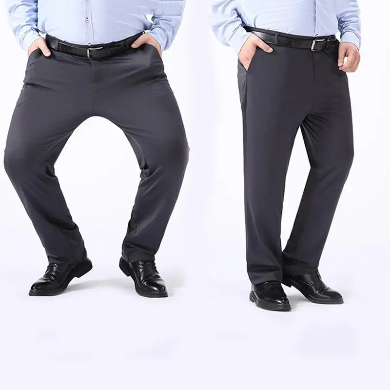 Plus Size 48 50 52 Mens Black Long Pants Casual Business Suit 250219