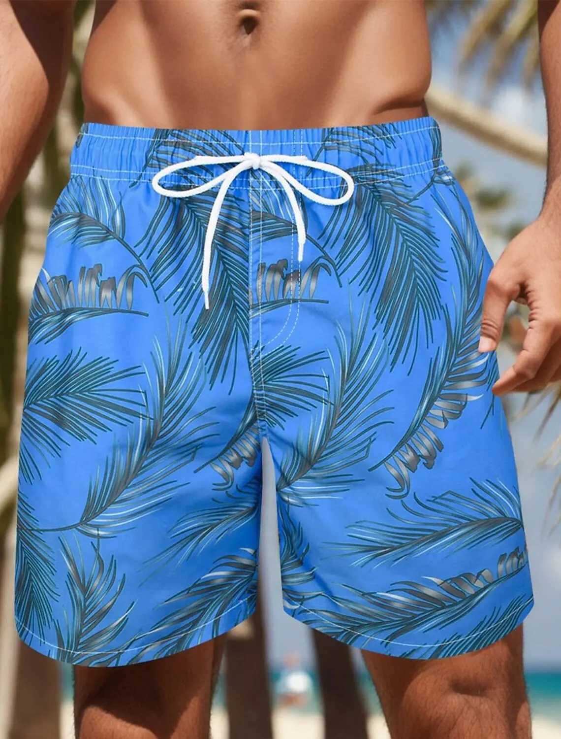 Mens Palm Leaf Tropical Plants Shorts Swimming Trunks Board Shorts Fashion Streetwear Pocket Drawstring Shorts Mens Underwear X250220