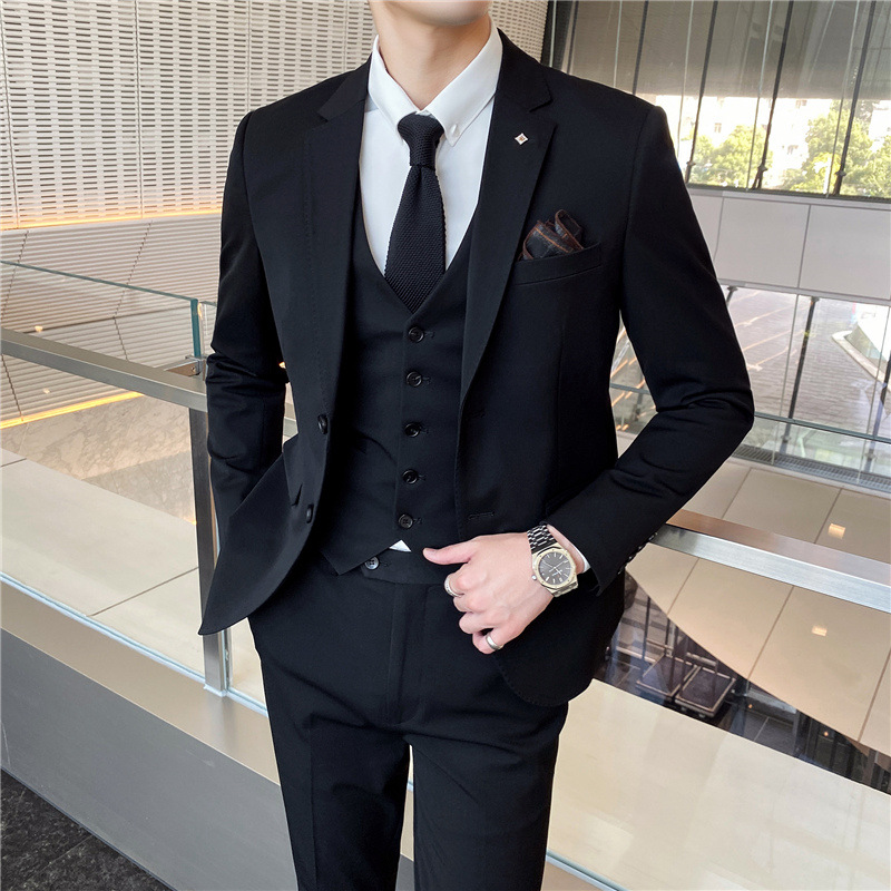 V219Slim Fit Men's Business Three-Piece Suit with Korean Touch for Groomsmen
