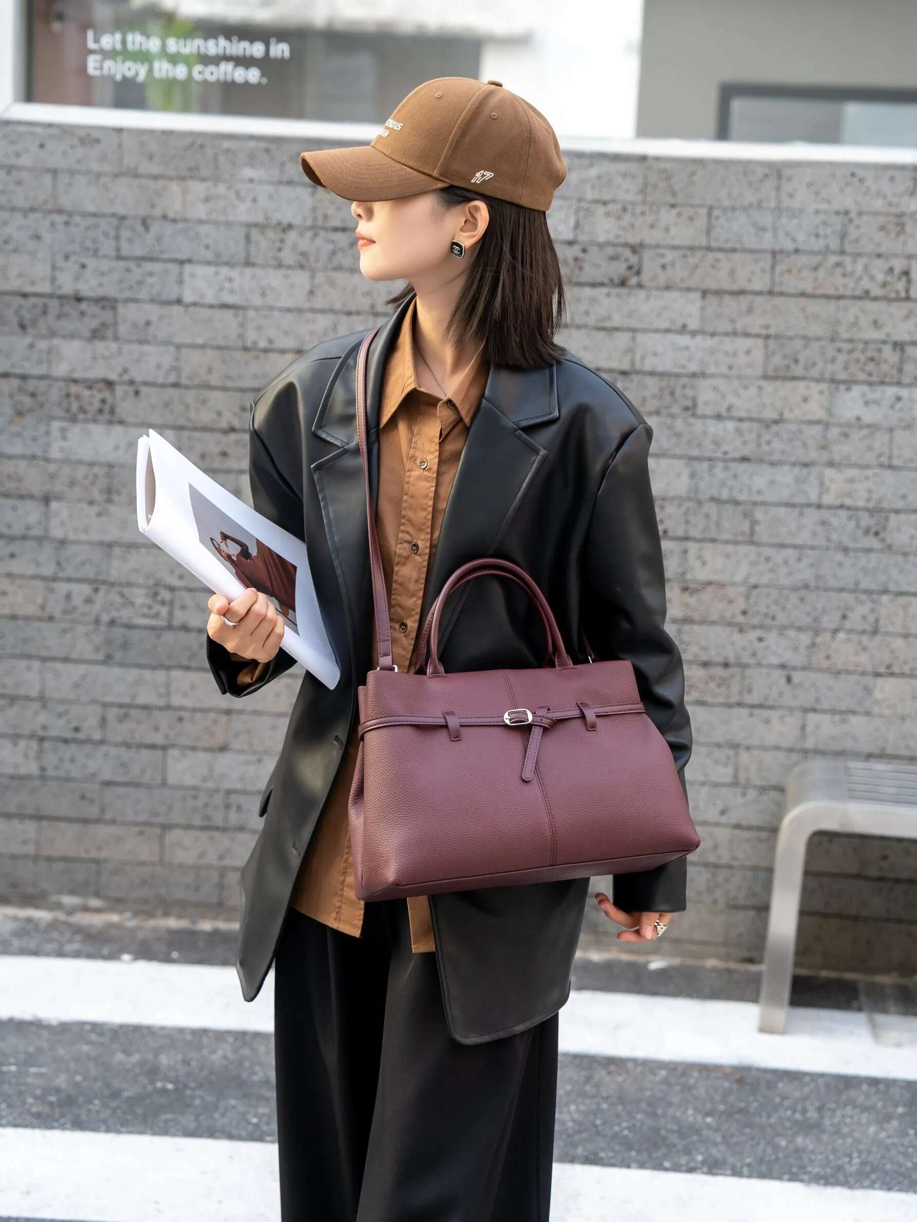 Genuine Leather Fashion Women Black Handbag Desiger Ladies Shoudler Cross Large Brown Bags