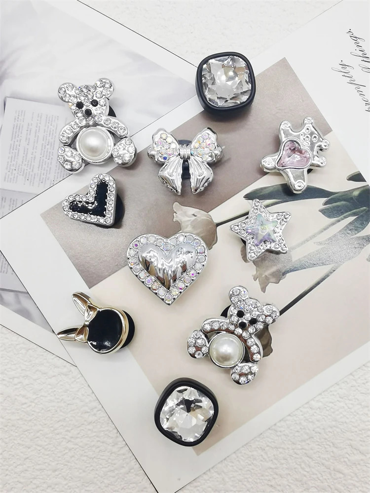 10PCS Shoe Charms ABS Bow Decorations For Sandals Luxury Rhinestone Bear Design Accessories Women Diy Bling Clog Ornaments 250219