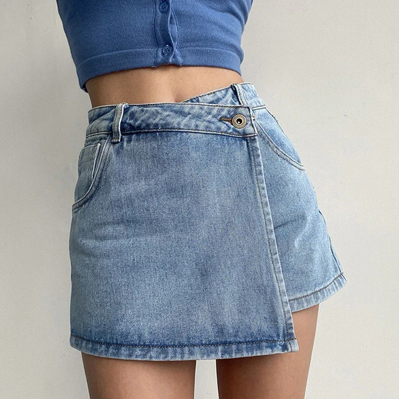 Fashion ALine Denim Shorts for Women Summer High Waist Skirt Pants Woman Slim Streetwear Jeans Blue Shorts Female 250214