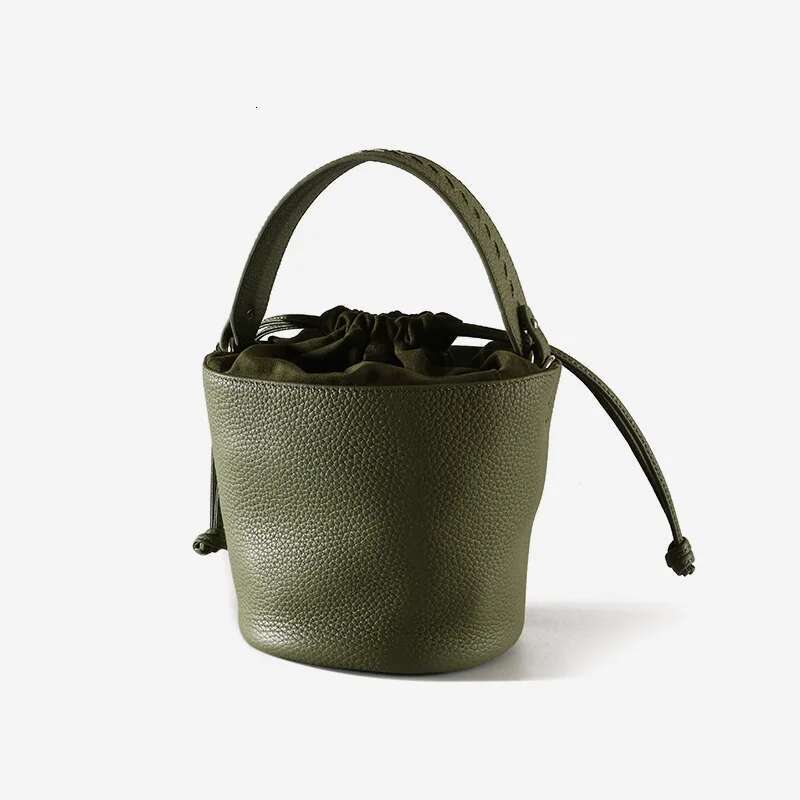 Manufacturers Wholesale 2024New Design Vintage Genuine Leather Lychee Pattern Large Capacity Women's Handbags Bucket Bags