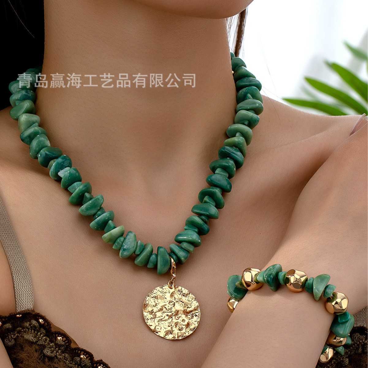 Charm Bracelets Bohemian Funko Cute Turquoise Acrylic Jewelry Set Necklace and Earrings Qingdao Jewelry H25220