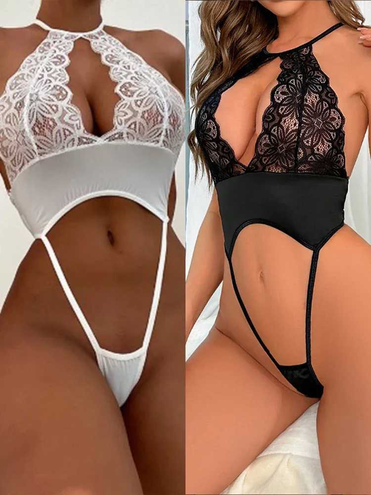 Lace Hollow Underwear Open Chest Sexy Underwear See Through Sex Sleepwear Suspenders Babydoll Crotchless G-Strings Clothing W250220