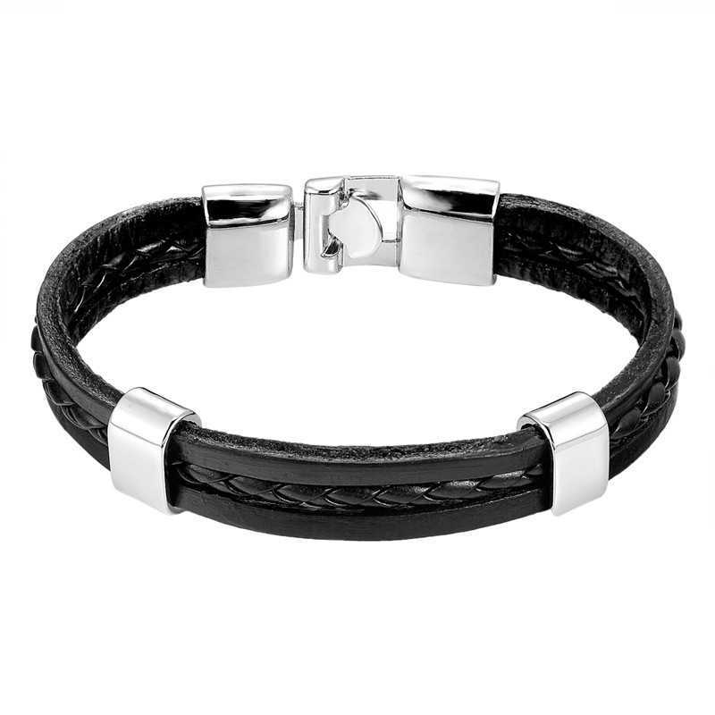 Charm Bracelets Leather hand woven bracelet multi-layer mens ID bracelet wristband H25220