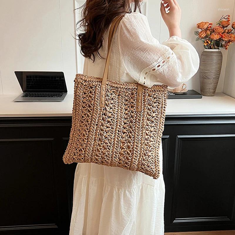 Totes Women's Woven Straw Beach Bag Hand Capacity Large Shoulder Simple Travel Commuting Tote Casual Handbag zhanyishengli