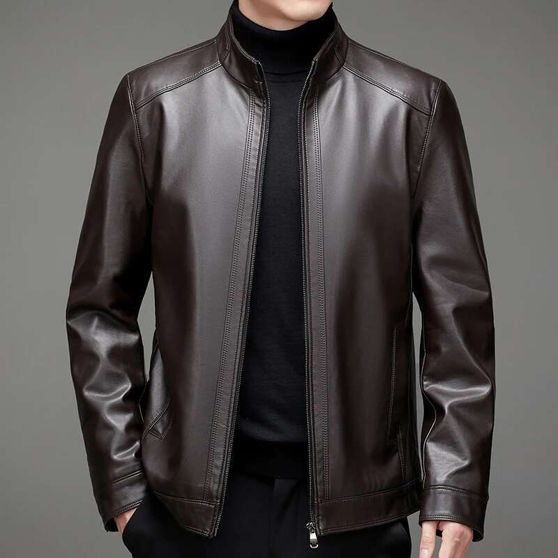 Autumn And Winter New High Quality Fashion Lapel Motorcycle Slim Stylish Men's Leather Coat M-7Xl