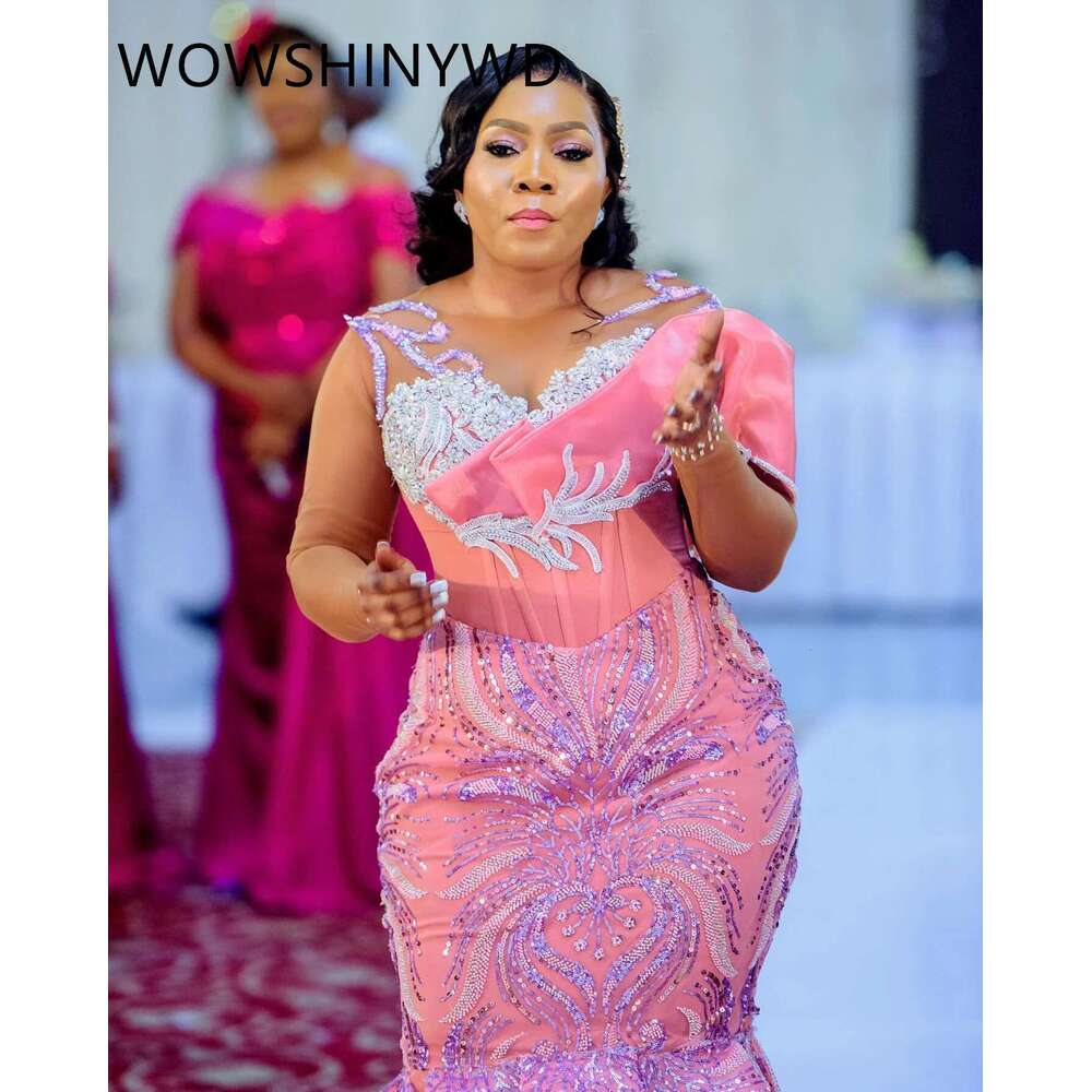 Aso Ebi Pink Mermaid Prom Beaded Crystals Evening Dresses, Formal Party, Seo Engagement, Birthday, ZJ146, 2024