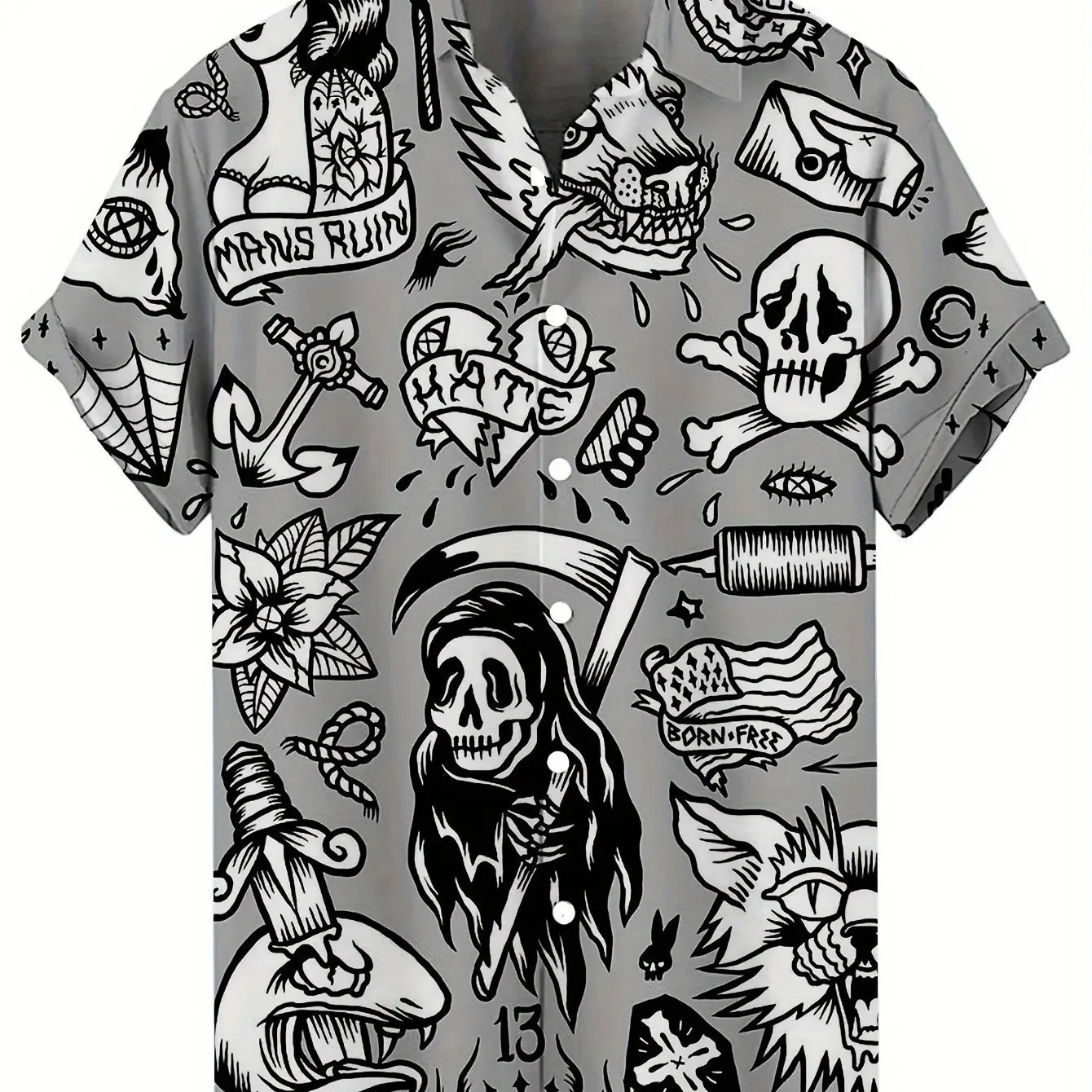 Skull Mens Shirts Horror 3d Print Casual Hawaiian Man Retro Shirt For Street Button Short Sleeves Lapel Clothes 2024 250220