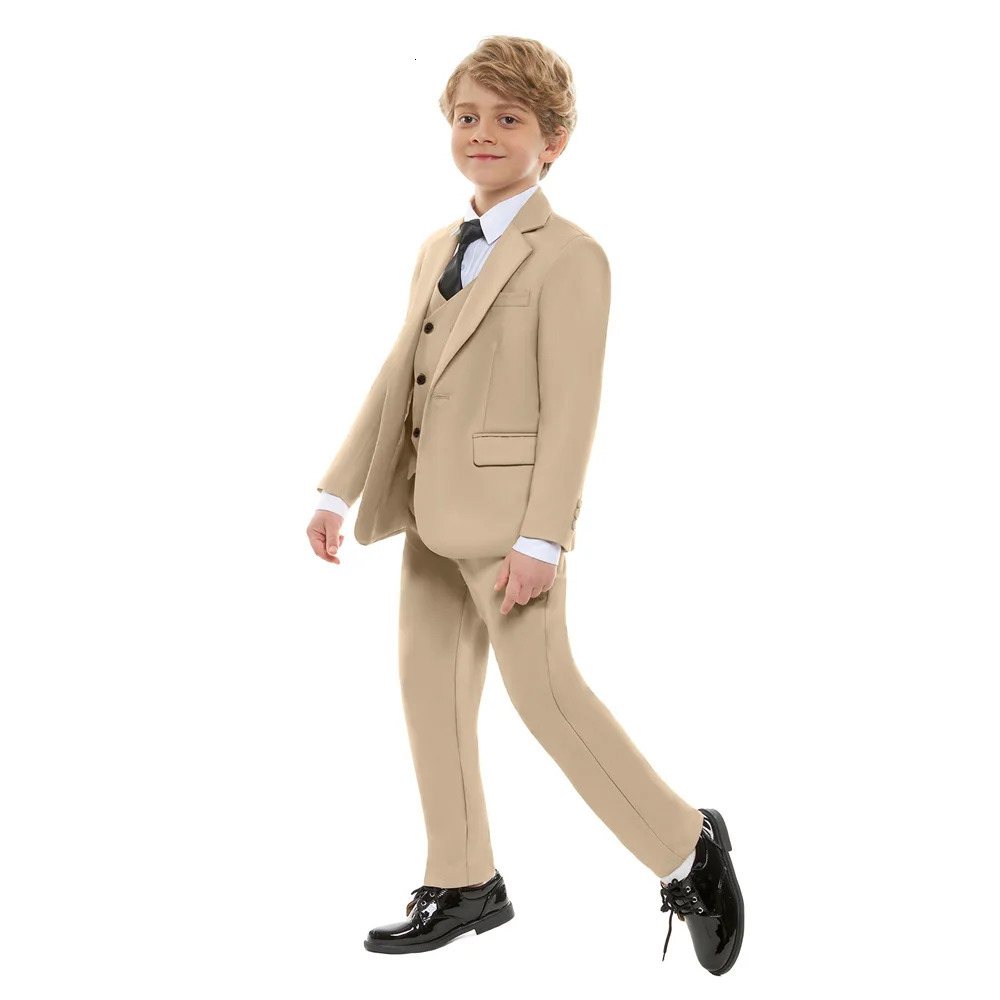 Classic Solid Suit For Boy Elegant Boys Birthday Suit Formal Single Breasted Suit For Kids Blazer Vest And Pants For Party 250219