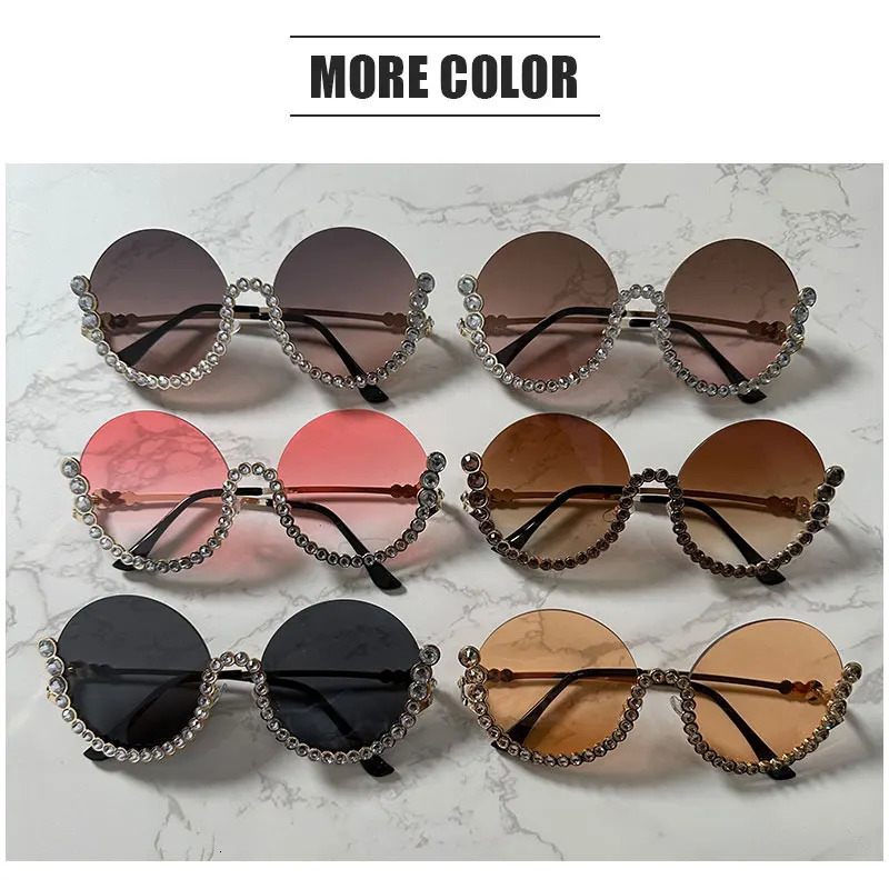 Diamond Sunglasses Women Vintage Round Sun Glasses for Female Fashion Ladies Gradient Lens Rimless Eyewear 250218