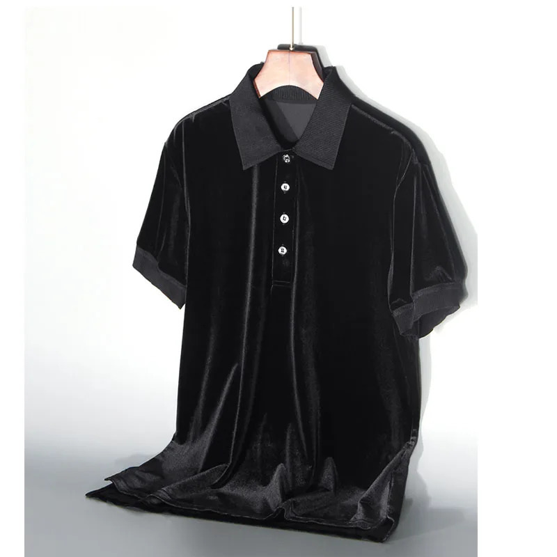 Mulberry Silk Velvet Summer Mens Short Sleeve T-shirt Dark Green POLO Shirt Temperament Simple Top Luster Silky Light 250220