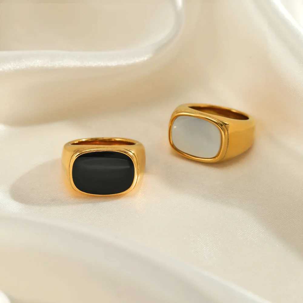 SUNIBI Square Vintage Shell Ladies Ring Stainless Steel White Gold Color Large Chunky Ring Party Jewelry Accessories Gift Dinner X250220