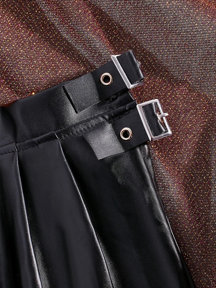 Sexy PU Leather Pleated Skirt Women Solid Basic Mini Low Waist Female Nightwear Micro Bikini Skirts Nightclub 250220