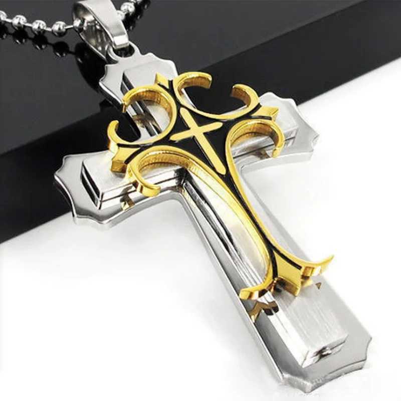 Fashion Creative Two Color Cross Necklace Double Cross Pendant Hip Hop Necklaces for Men Jesus Cross Jewelry Anniversary GiftXJ250219