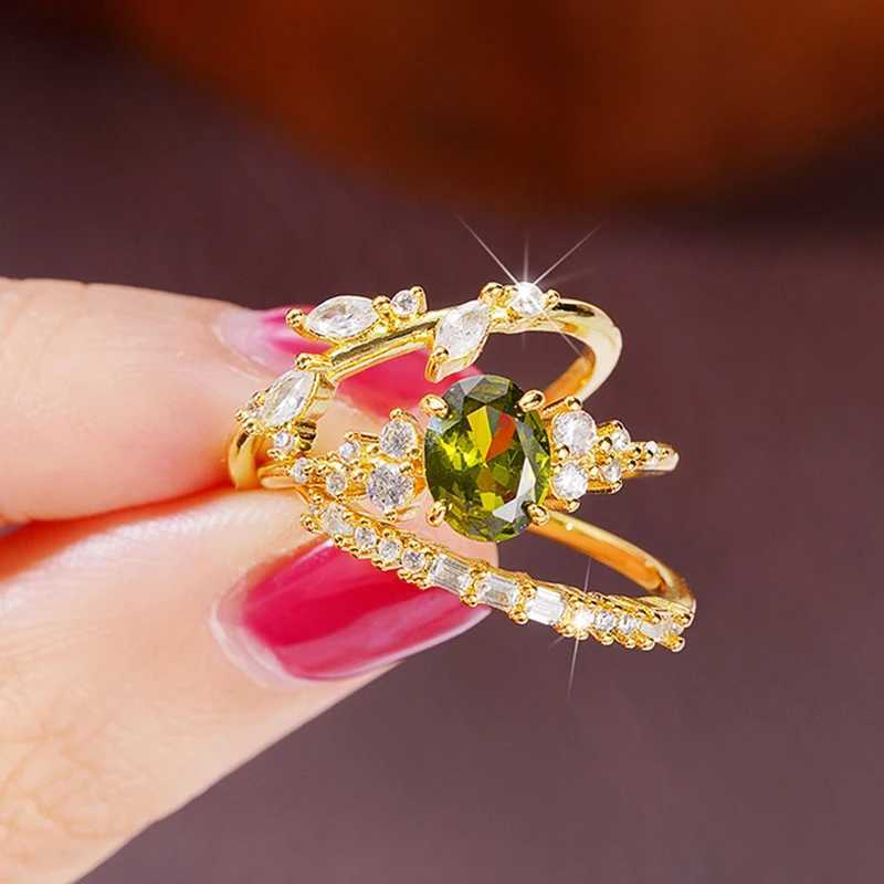 Huitan Gorgeous 3Pcs Set Wen Rings Olive Green Cubic Zirconia Luxury Gold Color Wedding Rings Anniversary Party Trendy Jewelry X250220