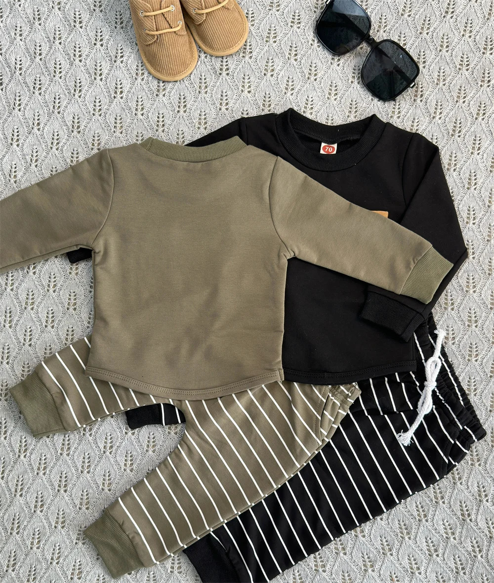 0-3Yrs Baby Boys Striped Clothes Outfits Cotton Long Sleeve Sweatshirts Tops Pants 2Pcs Spring Autumn Infant Boys Clothing Suits 250219