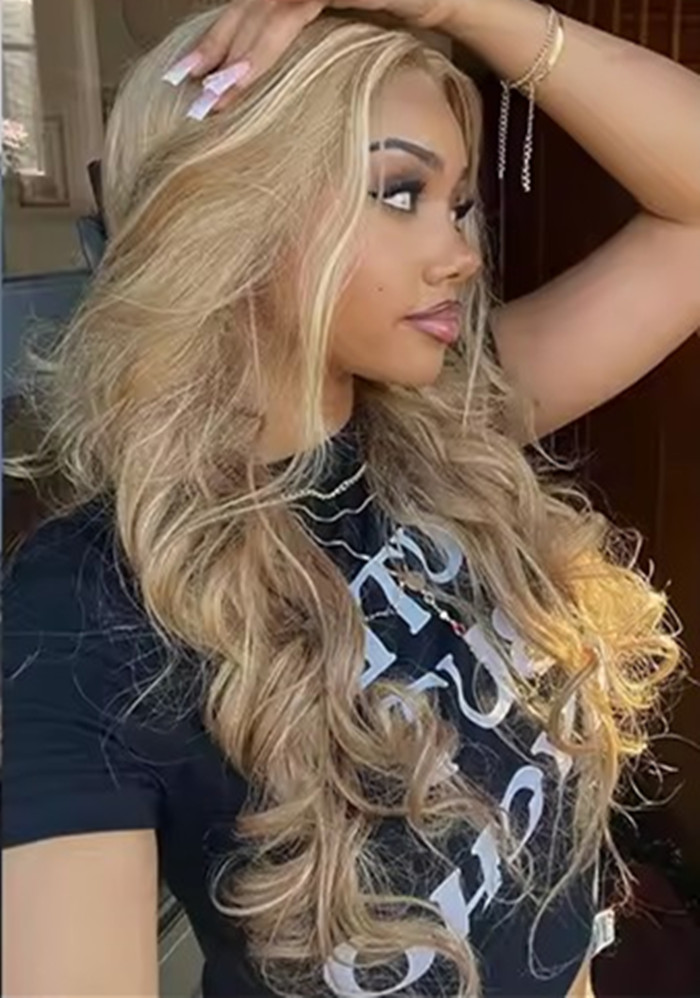 Highlight Ash Blonde Wigs Human Hair Brazilian Body Wave Lace Front Human Hair Wigs 613 Blonde Color 13x4 HD Lace Frontal Wigs