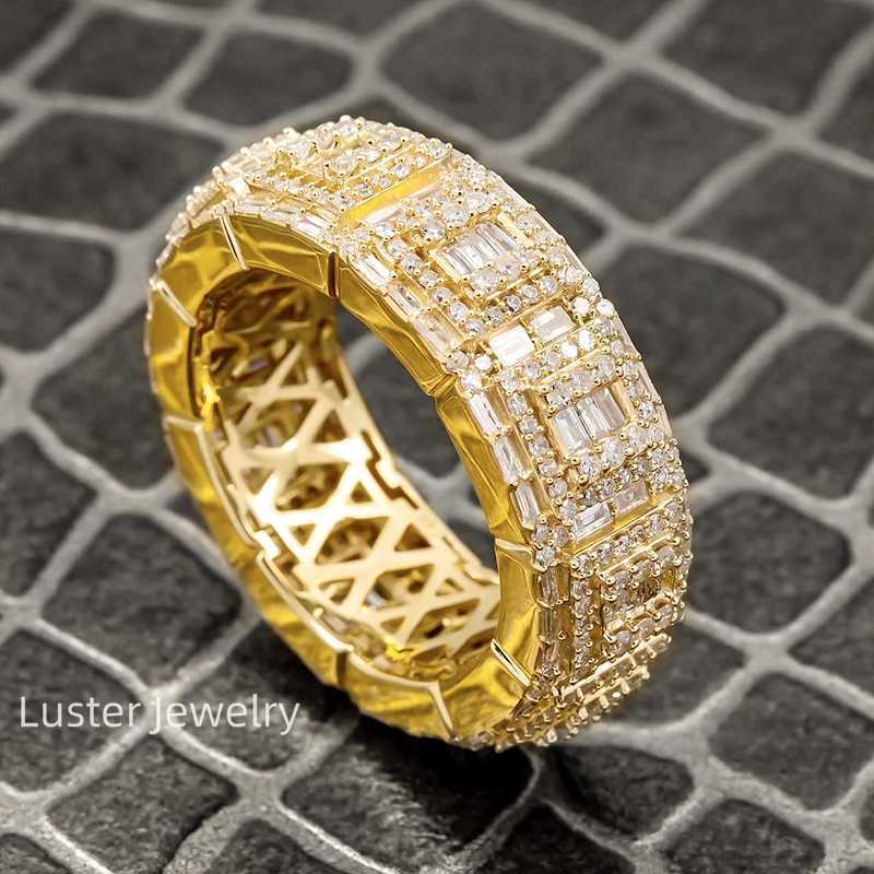 Luster Jewellery 10/14/18k Gold Hiphop Moissanite Diamond Men Eternity Ring 925 Sterling Silver