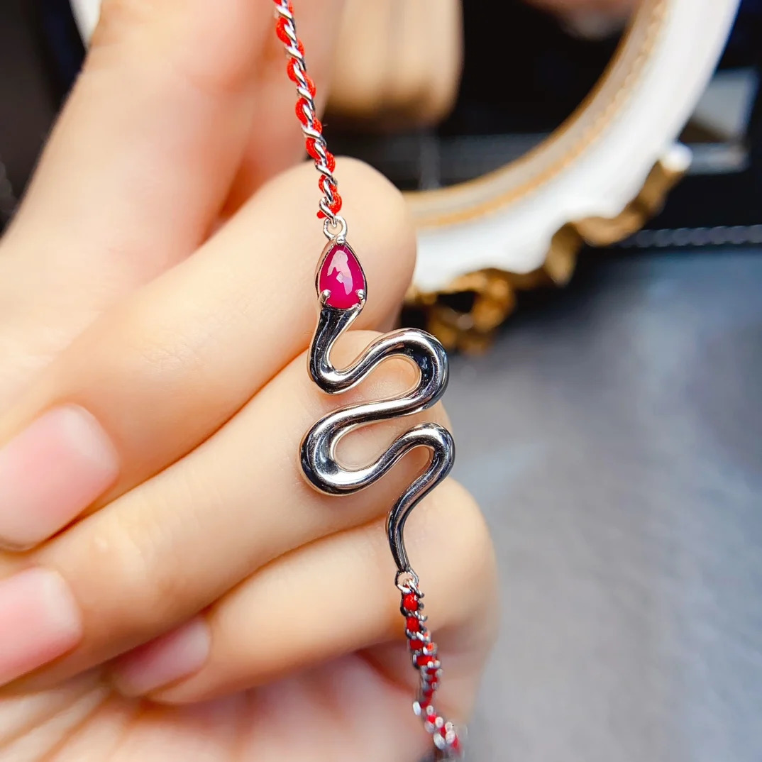 FS 4*6mm Natural Ruby/Emerald Snake S925 Sterling Silver Bracelet With Certificate Fine Charm Weddings Jewelry for Women MeiBaPJ 250220