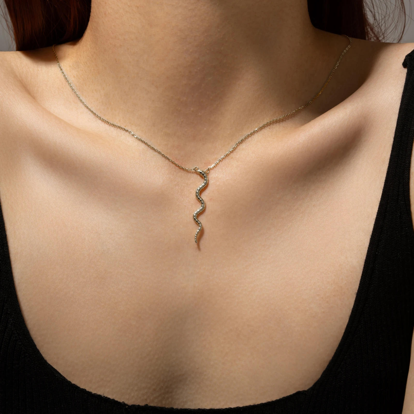 ANDYWEN 925 Sterling Silver Gold Snake Pendant Women Long Chain Animal Special Rock Punk Jewelry European Statement 250220