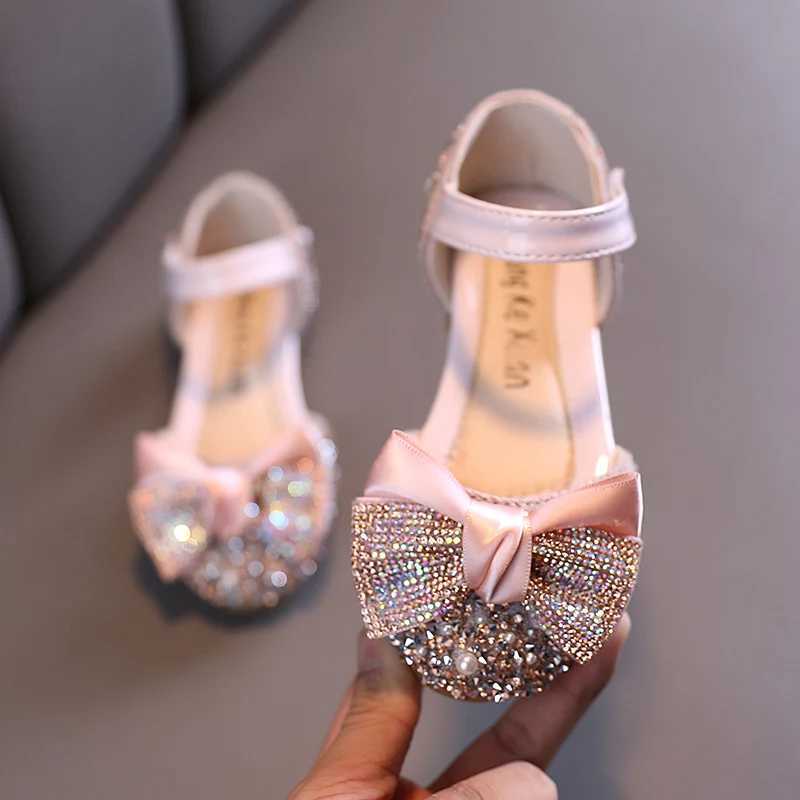 Kids Princess Shoes Luxurious Party Wedding Sequins 21-30 Infant Girls Mary Janes Glitter Fashion Pink Green Children Flats X250220