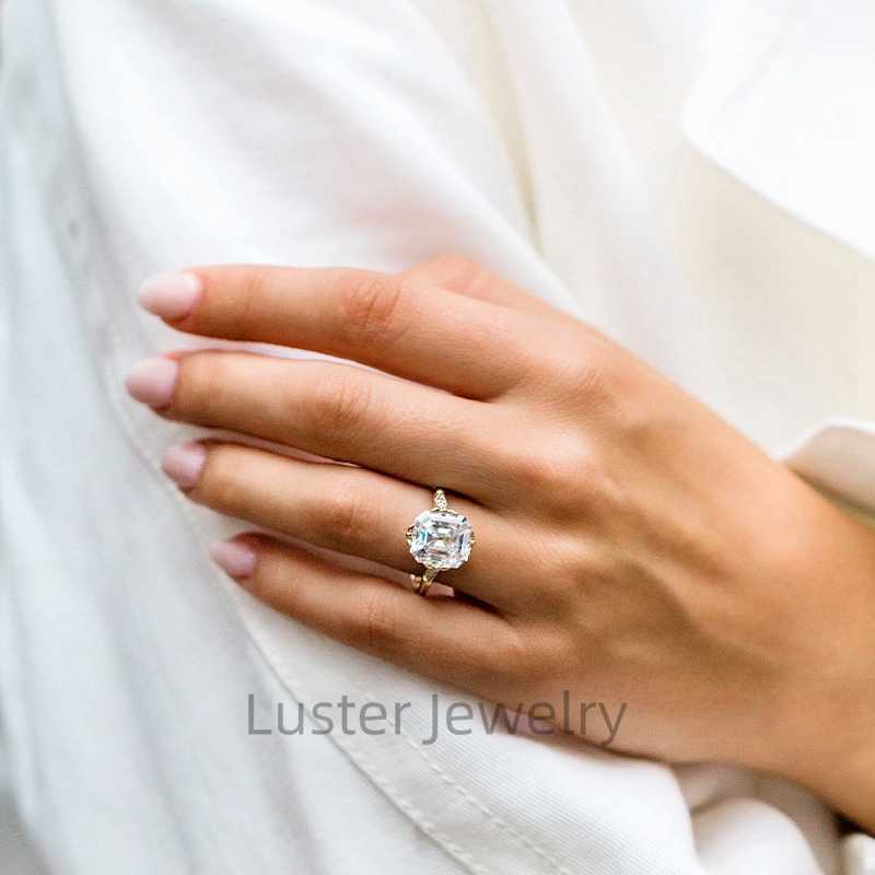 Luster Cathedral Antique Design 10k 14k 18k Yellow Gold GRA DEF 10x10mm Asscher Cut Moissanite Ring