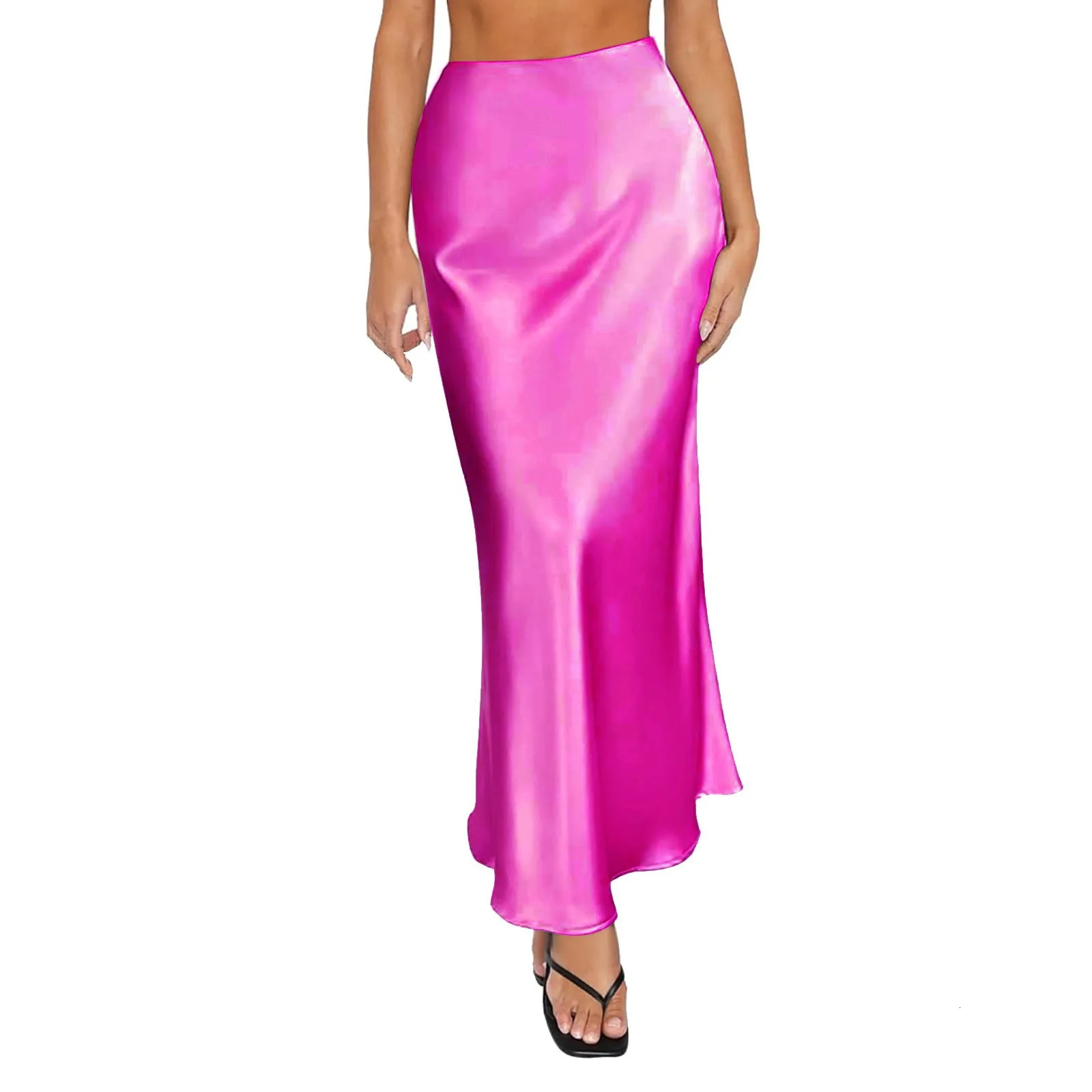 Satin Skirt High Waisted Maxi Cocktail Party Wedding A Line Long Skirts For Women Street Lady Elegant Pencil 2024 250220