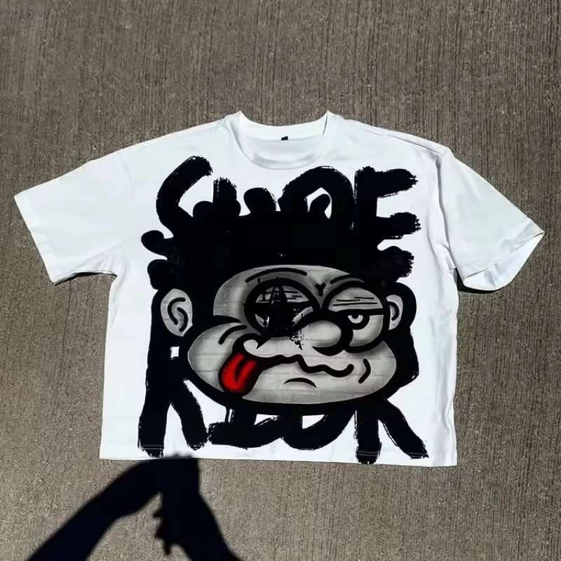 Vintage Short Sleeve Cotton T-Shirt for Men and Women, Oversized Streetwear, Y2K