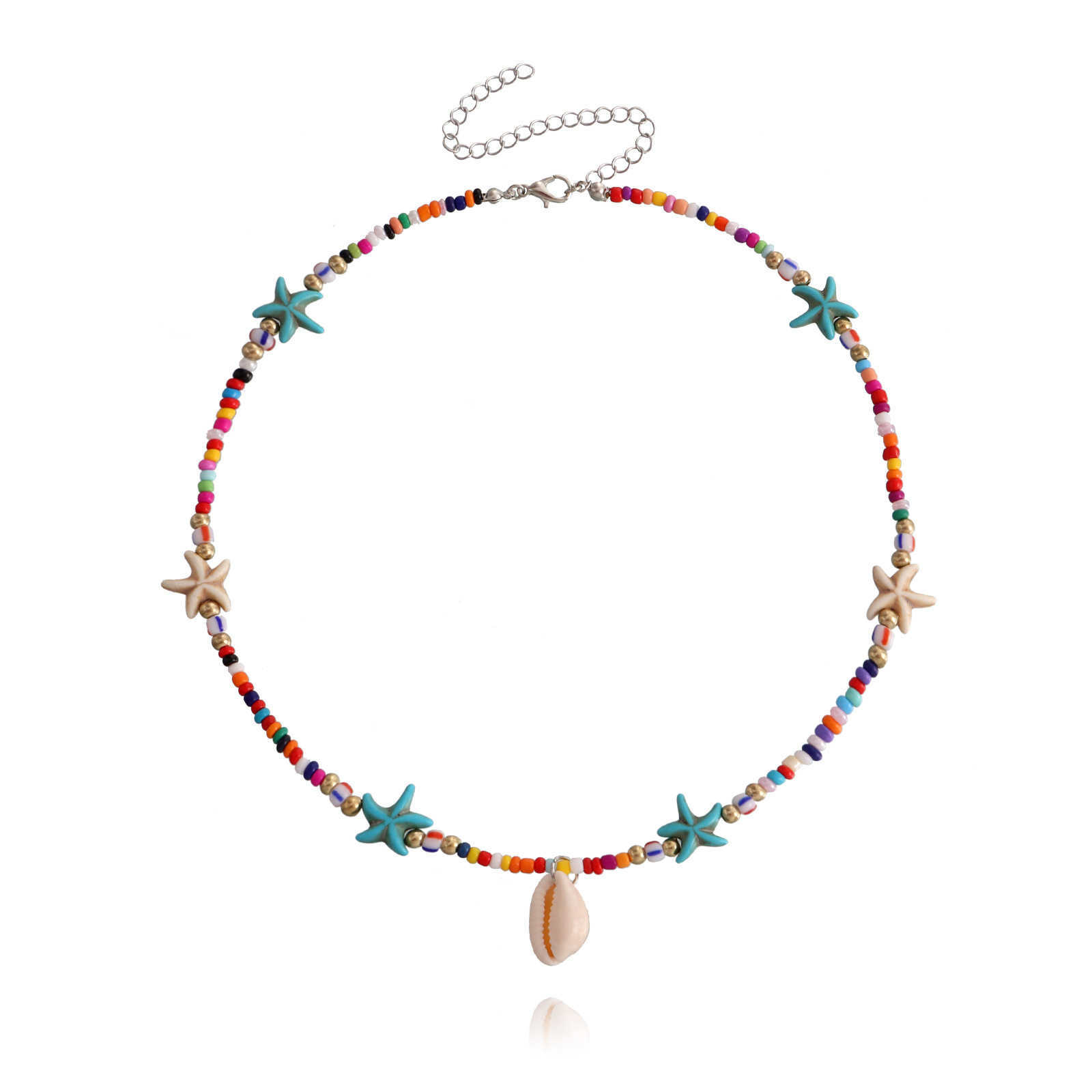 Pendant Necklaces Accessories Bohemian color rice beads starfish Shell Pendant Necklace womens ocean style womens Necklace H25219
