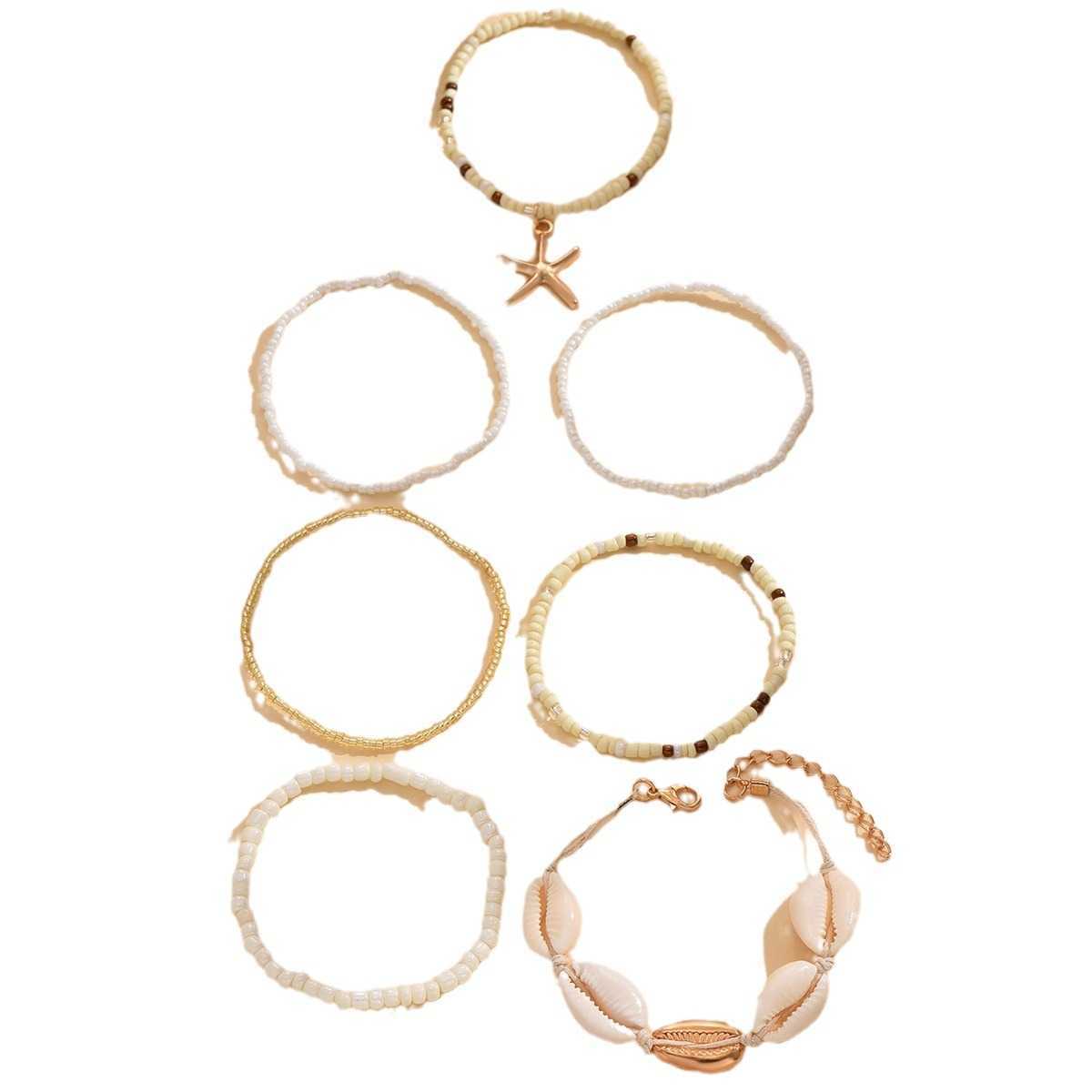 Charm Bracelets Bohemian Beach Style Bracelet Set Summer Dopamine Sea Star Rice Bead Shell Hand Rope Six Piece Set for Women H25220