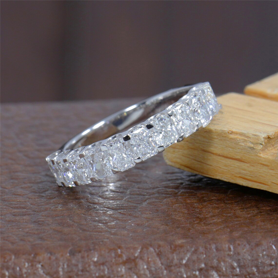 Jewelry 18K White Real Gold Radiant Cut CVD HPHT Lab Diamond Eternity Band Ring Stackable Wedding Band For Women Au750 Real Gold Ring