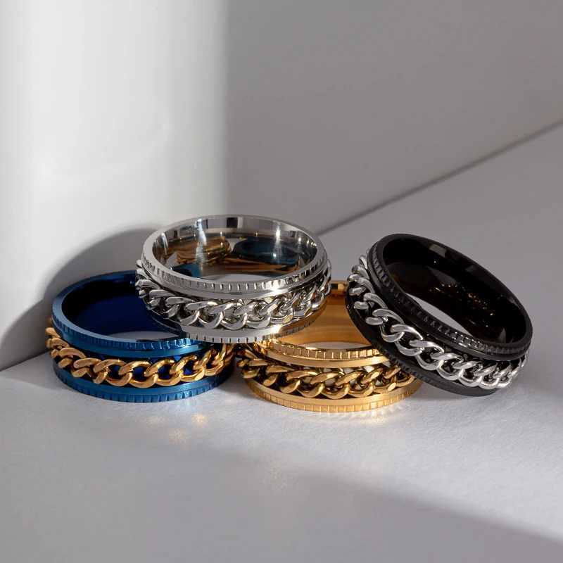 Titanium steel rotating chain ring used for warm mens rotating ring pressure reducing ring bottle opener ring gift ring X250220