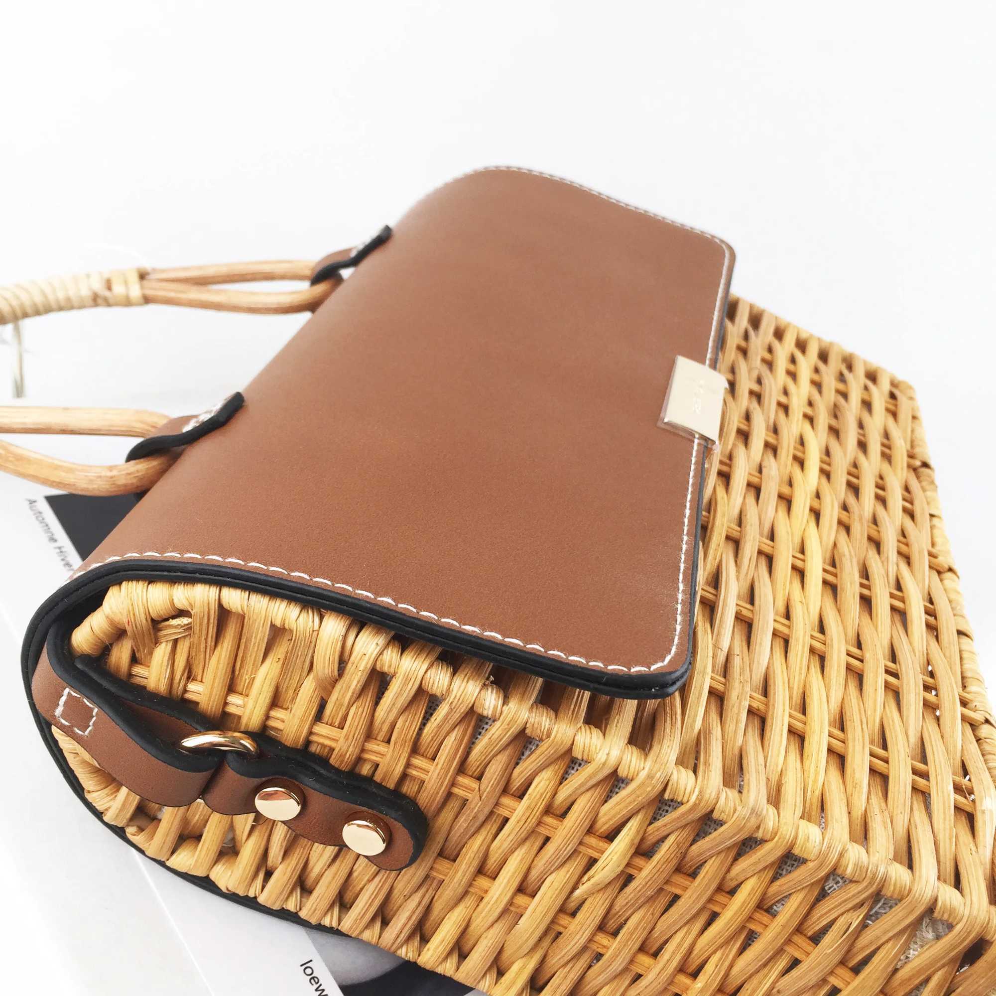 Rattan Women Handbag Designer Wikcer Woven Shoulder Crossbody Bag Summer Beach Lady Small Flap Bali Purse Z250219