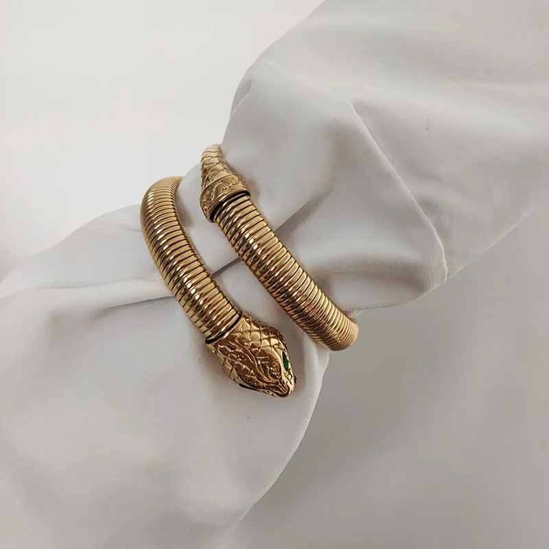 Green black cz eye elastic wrap bangles stainless steel snake bangles for women vintage stainless steel jewelry in 250220