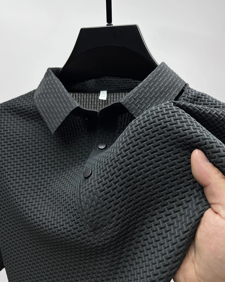 Summer Mens Halter Hollow Short Sleeve Polo Shirt Ice Silk Breathable Business Fashion Tshirt Clothing 250220