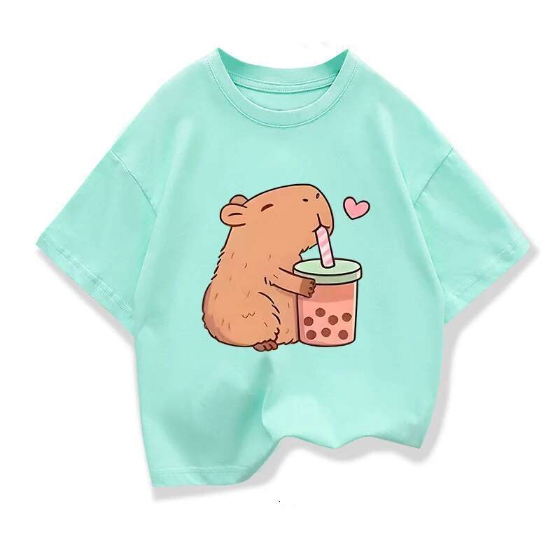 Capybara kids clothing t-shirts summer printed cartoon fashion short sleeves girls t-shirt popular design kids t-shirts round neck