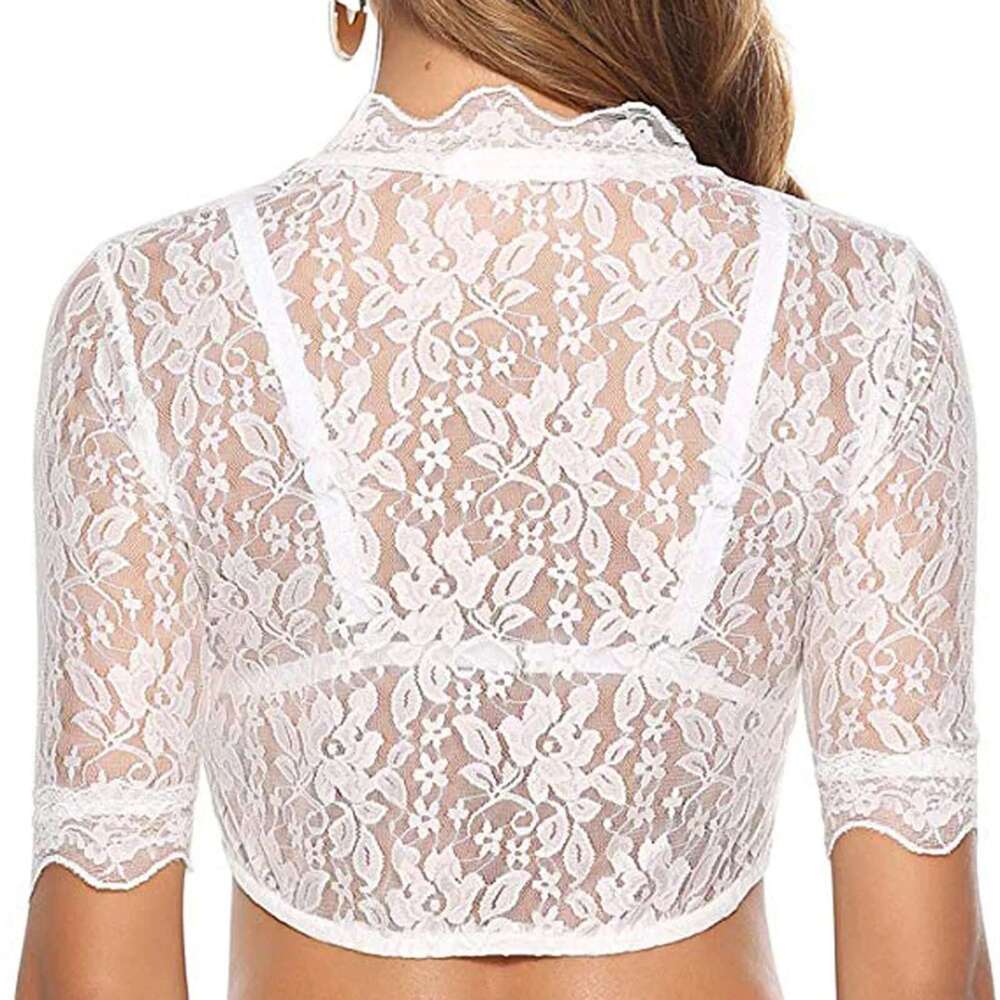 German Oktoberfest Blouse Lace Ral Traditional Bavarian Beer Wrap Crop Top Short Sleeve V-Neck Dirndl Costumes Gerie