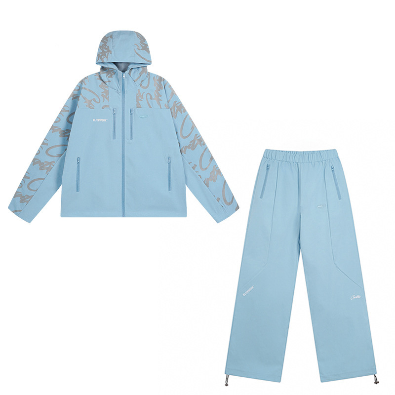 25 Trendy Devil's Island Full Print Letter Embroidery Hoodie Jacket Men's And Women's High Street Pants Set