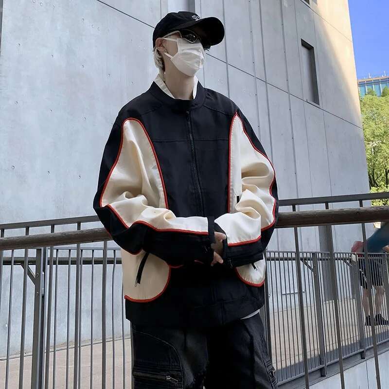 Retro American Motorcycle Jacket for Men, Zipper Closure Coat, Patchwork, for Document Subscribers, Baseball Uniform, for Couple, High Street Racing, 