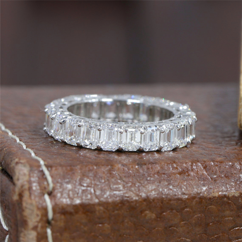 Jewelry 4*3MM Each Emerald Cut Lab Diamond Full Eternity Band Ring 14K 18K Real White Gold Pt950 CVD HPHT Diamond Womens Wedding Stackable Engagement 