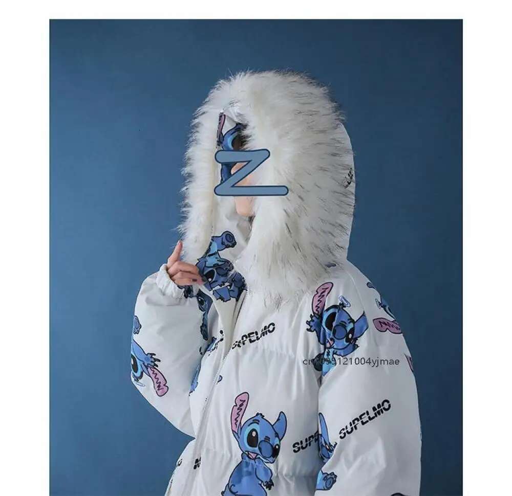 Cute Print Down Jacket Winter New Korean Version Loose Cotton Trend Casual Warm Versatile Zipper Coat