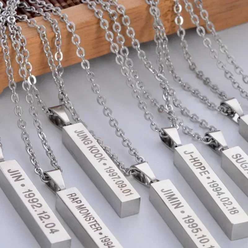 Stainl Steel KPOP Necklace Bann Boys Jimin JIN J-Hope Suga Steel Cuboid Cube Pendant Chain Choker Men Women Jewelry GiftXJ250219