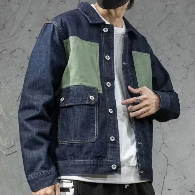 Jeans Coat for Men Cargo with Print Denim Jackets Man Beige of Fabric Winter Outerwear Price Stylish Oversize Y2k ed 250219