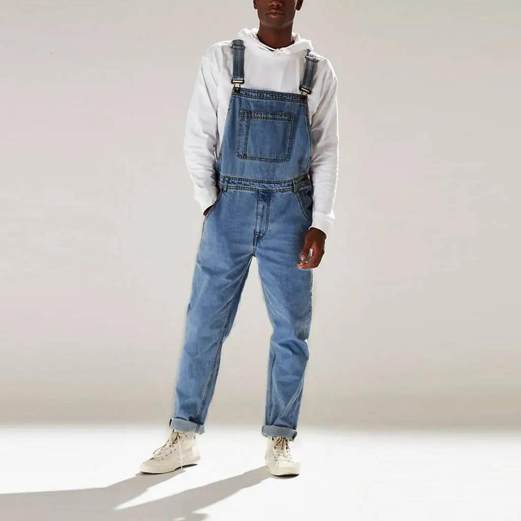 Fashion Men Jeans Jumpsuits Casual Denim Overalls For Suspender Pants Large Size Autumn Winter Loose Tourism Clothing 250219